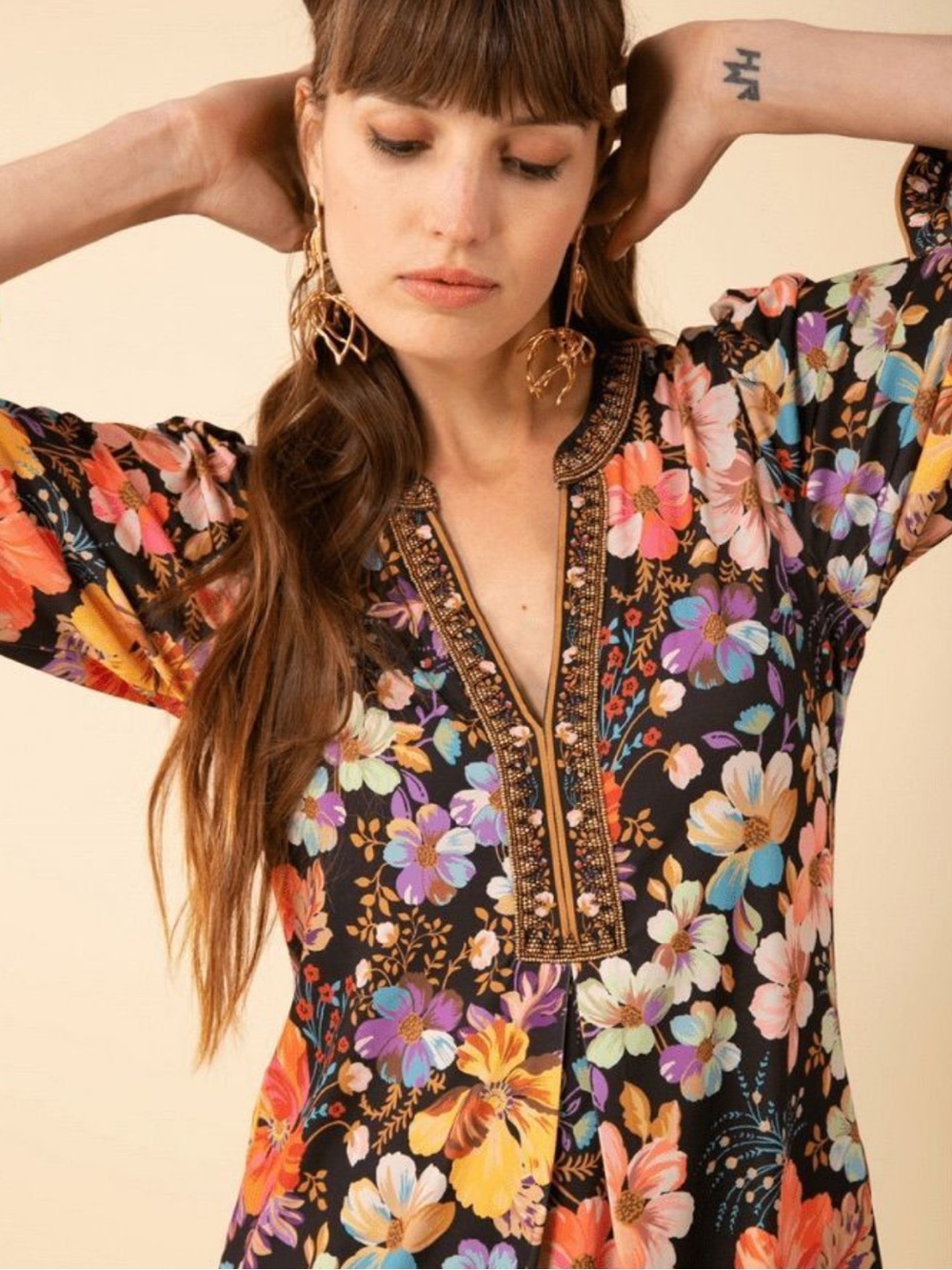 Hale Bob Louna Floral Mini Dress NWT Long Sleeve Boho Luxe Size Small - Picture 2 of 14